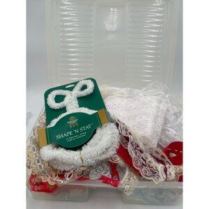 Large Lot of Lace Trim Ribbon Red White Beige, Fabric Netting / Lace pieces